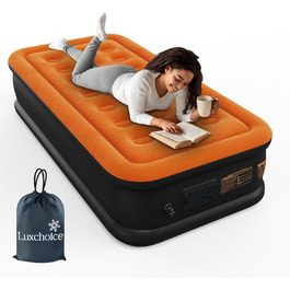 Надувне ліжко самонадувна, 1 місце, з електричним насосом, преміум якість, для кемпінгу та дому, темно-помаранчевий колір