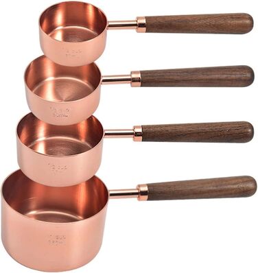 FBHappiness Measuring Spoon, Measuring Spoon with Walnut Handle, Copper-Plated Measuring Spoon, Measuring Cup Set, Kitchen and Baking Utensils (Gold, Measuring Spoons, 4 Pieces) (Golden Measuring Spoons, 4 Pieces)