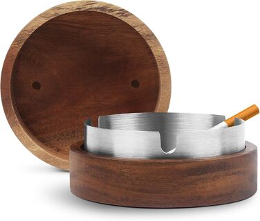 Аschenbecher Für Draussen Mit Deckel Und Edelstahleinsatz, Geruchsdicht Aus Holz, Balkon Windgeschützt Aschenbecher Für HomeOffice Garten Bar Restaurant Draußen Drinnen Dunkles Walnussholz -> Дерев'яний попільничка для вулиці з кришкою та вставкою з нержа
