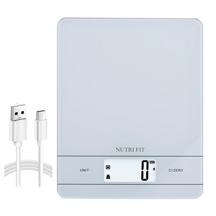 Електронна кухонна вага NUTRI FIT з підзарядкою, USB-C, LCD-дисплеєм, 5 кг, для випічки та приготування їжі, чорна (EK9380HR-weiss)