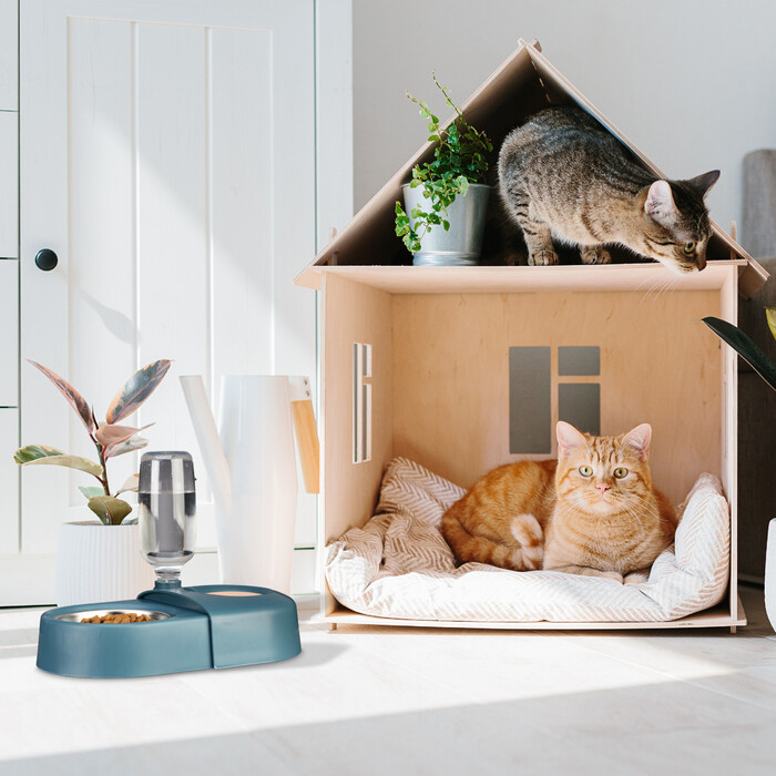 Relaxdays Blue Food Bowl with Water Dispenser