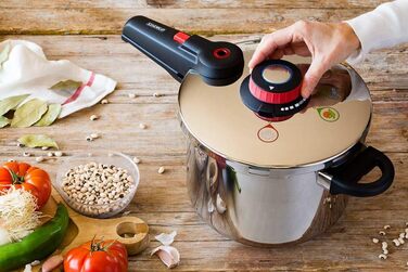 Швидкоготуючий скоровар Monix Selecta 9 л з системою вибору продуктів і автоматичним замком, нержавіюча сталь 18/12, сірий, 24 см