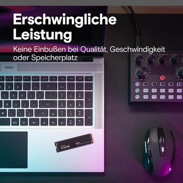 SSD Crucial P510 1TB M.2 NVMe PCIe 5.0 Gen5 з радіатором, до 11000 МБ/с читання, 9500 МБ/с запис, для ПК та PS5