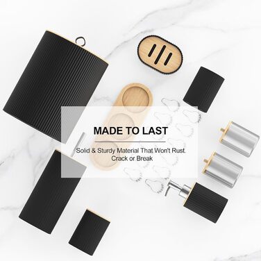 Набір аксесуарів для ванної кімнати PLIOW – 22 предмети, чорний колір. Включає: душовий завіс, відро для сміття, тримач для унітазної щітки, дозатор мила. Стильний та функціональний декор для дому. Повний комплект.