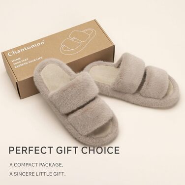 Жіночі домашні тапочки Chantomoo з піною Memory Foam - м'які, зручні, з штучного хутра, відкриті, з двома ремінцями, трендовий подарунок, 40/41 EU, світло-коричневі