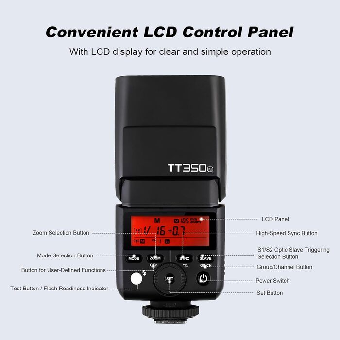 Godox TT350N спалах для Nikon з радіосинхронізацією 2.4G, TTL, HSS, 2500mAh, швидка перезарядка