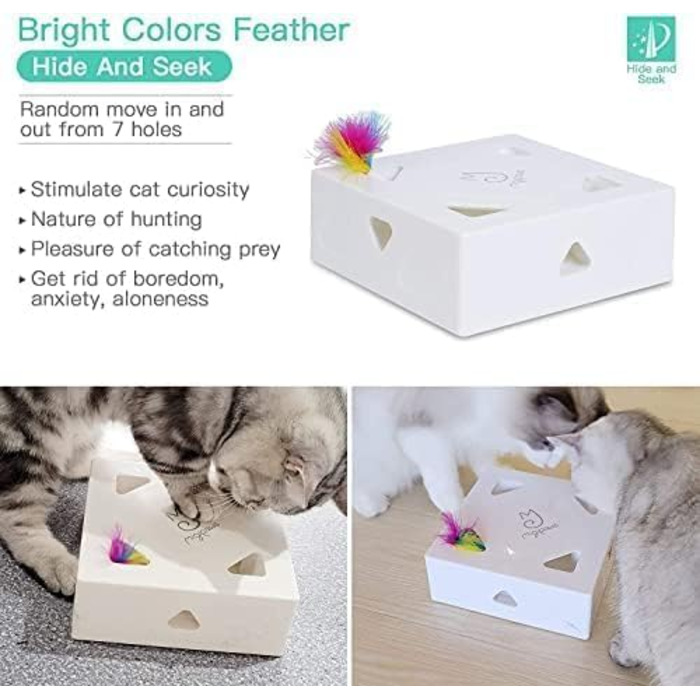 Migipaws Cat Toy, Interactive Electric 7-Hole Mouse Whack-A-Mole, Smart Teaser Toy, 4 Feather Accessories, Fun Cardboard Design, USB Rechargeable (Replacement)