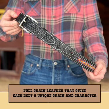 Чоловічий шкіряний ковбойський ремінь Daniel's Artplanet з перлами, ручної роботи, 3,8 см, чорний (підходить для джинсів 46)