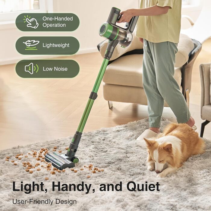 Акумуляторний пилосос 30000 Па, бездротовий пилосос з часом роботи 60 хв, тихий акумуляторний пилосос з LED-дисплеєм/антизаплутувальною насадкою, 450 Вт ручний пилосос для твердих поверхонь, килимів та шерсті тварин