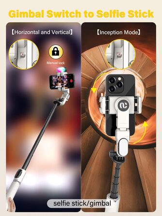 Стабілізатор для телефону AOCHUAN M2Pro, 4-в-1 RGB світло, тримач для смартфона, 108 см, чорний/білий