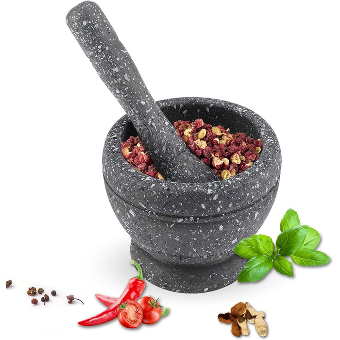 Набір для дроблення спецій та трав DEWIN: ступка та пестик з неслизьким дном (сірий)