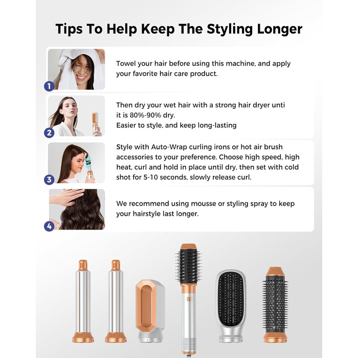 Фен-щітка 6 в 1 Airbrush Pro | Набір для укладки волосся - 1000W, круглі щітки, керлер, фен-щітка, фен, випрямляч | Для всіх типів волосся - блакитний (класичний білий)