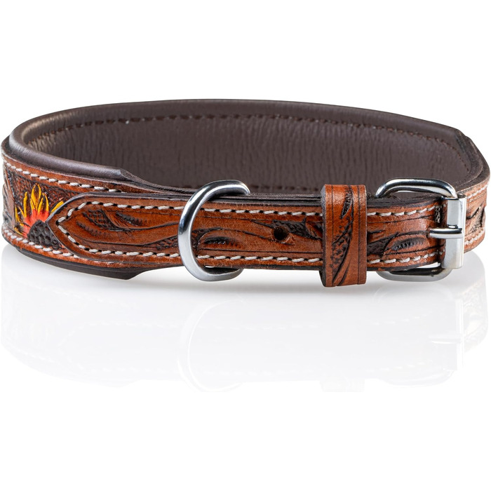 Стильний шкіряний нашийник для собак Джек Рассел від Unikat: ручна робота, з м'якою підкладкою. Нашийник з натуральної шкіри буйвола, для собак середніх порід. Розмір L (40-49.5 см)