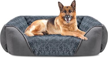 JOEJOY Dog Bed, Medium Dogs, Dog Basket Fluffy Washable, Non-Slip Anti-Anxiety Dog Beds, Dog Baskets for Medium and Large Dogs and Cats, 76x61x23cm (L 106 x W 80 x H 23 cm, Grey)