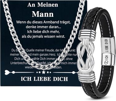 Чоловічий шкіряний браслет - подарунок для чоловіка, тата, дідуся. Чоловічі шкіряні браслети та намиста. Подарунок на День батька, Різдво, День святого Валентина. Чорний браслет-намисто