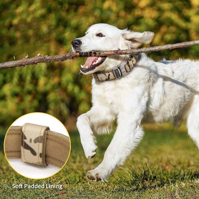 Тактичний нашийник для собак Huntvp, регульований, з ручкою, з нейлону, з підкладкою, металева застібка, для середніх собак, полювання, дресирування, відпочинок, Outdoor, камуфляж L