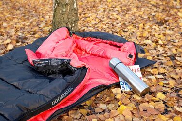 Спальний мішок Steinwood Premium, з'єднувальний, широка модель, 3-4 сезони, 210 см - для кемпінгу, в похід, літній, мумієподібний, для гірських хат, оливковий, двосторонній блискавка (3/4 сезону, чорно-червоний, двостороння блискавка)