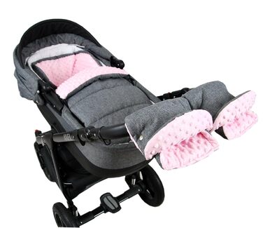 Зимовий конверт-муфта BABYLUX 90 см MINKY для коляски та автокрісла, сірий з рожевим, утеплений, з рукавицею