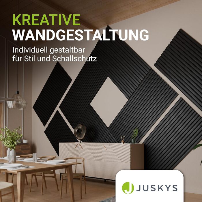 Акустичні панелі Juskys для стін, набір 4 шт (2,88 м²), 120x60 см, шумопоглинаючі декоративні панелі від луни та шуму, колір: чорний дуб