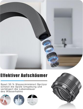 Кухонний змішувач з нержавіючої сталі, 360° поворотний, для кухні, вантажівки, ванної кімнати (чорний)