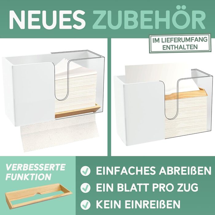 Nature Supplies Wooden Paper Towel Dispenser - Paper Towel Holder with Wall Mount or Tabletop Use, for C-, Z- or Interfold Paper Towels (Bianco, Top)