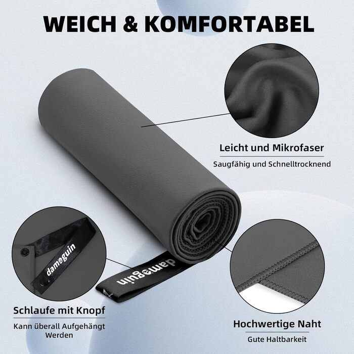 Набір з 3 рушників з мікрофібри: великий (180x80 см) та 2 маленькі (80x40 см). Швидковисихаючі рушники з мікрофібри для спорту, пляжу, ванни та подорожей (темно-сірий)