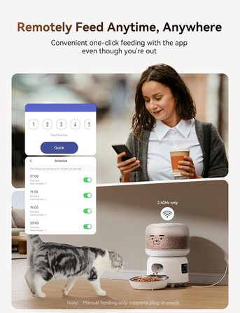 Автомат годування котів FEELNEEDY з додатком, WiFi, нержавіюча сталь, 3L, білий. Програмування до 10 прийомів їжі на день, сповіщення про застрягання корму та низький заряд батареї