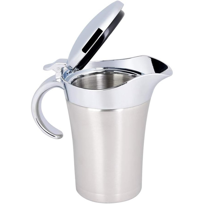 Thermo Sauce Pot made of 304 Stainless Steel, Double-Walled, Insulated Sauce Pot with Lid, Serving Jug, Bucket with Drip-Free Spout for Juice, Tomato Sauce, Kitchen Accessories (Large 750ml)