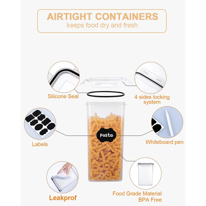 Набір контейнерів для зберігання Heucheey 25 шт. - Органайзер для кухні, контейнери для продуктів з кришкою, набір для зберігання з мірною ложкою, маркувальником, наклейками, щіткою
