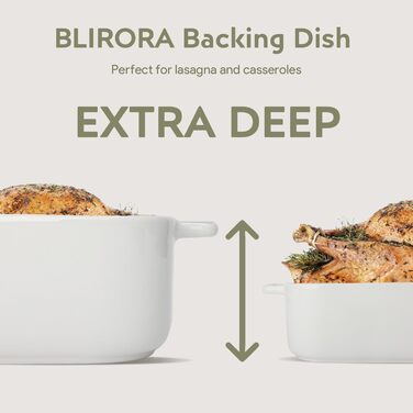 Керамічна форма для запікання BLIRORA 4,5 л, 22,9×33 см, біла, з ручками – глибока прямокутна форма для лазаньї, запікання та випічки, міцний посуд для духовки, елегантний дизайн