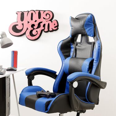 Ігрове крісло Baroni Home Gaming: ергономічний офісний стілець з підголівником, підтримкою попереку та регульованою спинкою, синій