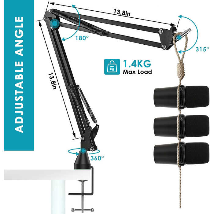 Тримач для мікрофона YOUSHARES з кріпленням для столу та стіни, металева конструкція, поп-фільтр для Shure MV7