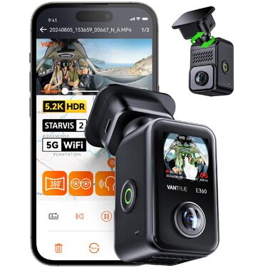 Панорамний відеореєстратор VANTRUE E360 5.2K Dual STARVIS 2 HDR 360°, сенсорний екран 1.54