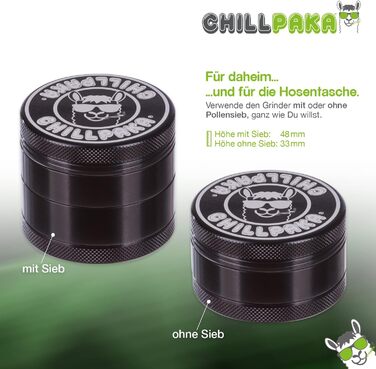 CHILLPAKA® Преміум керамічна млинка-гріндер 55 мм, чорна, для трав з антипригарним покриттям, з пилкоскребком і щіточкою