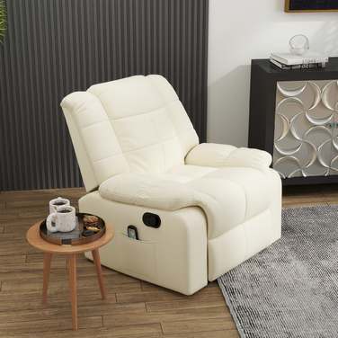 HOMCOM Recliner with Lie-flat Function (Manual), Weight Capacity 160 kg, Electric Recliner with Lie-flat Function, Heating Function, Cream White | Aosom.d