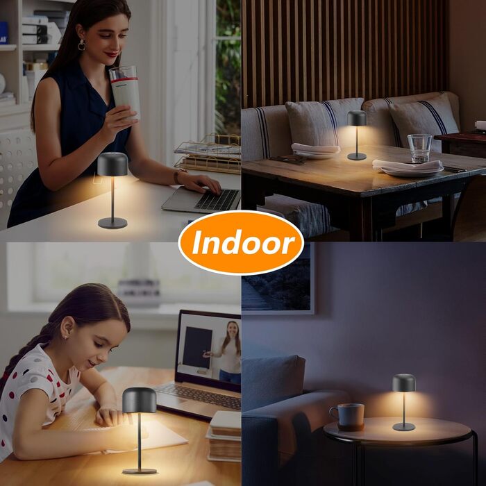 Акумуляторний LED світильник Klighten настільний диммований, чорний, алюміній, IP54, 21 см. З USB-C, 3 кольори світла (3000K-6000K)