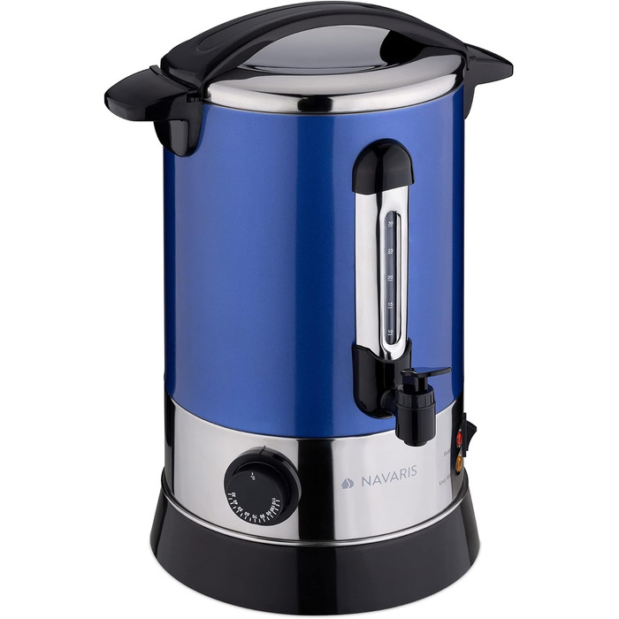 Navaris Mulled Wine Warmer/Hot Water Dispenser - Stainless Steel - with Thermostat, Level Indicator, and Tap - Mulled Wine/Hot Beverage Dispenser (6.8L, Blue)
