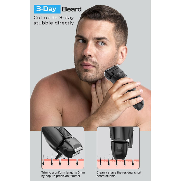 Електрична бритва чоловіча з 3 гнучкими лезами та чохлом для подорожей, тример для точного гоління, вологостійка/суха, 120 хв роботи, акумуляторна, подарунок для чоловіків, чорна