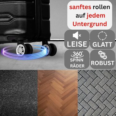 Валіза NOWI Rhodos – 3-секційний набір, жорсткий корпус ABS, кодовий замок, 4 колеса, розширювана, 360° обертання, легка та міцна. Розміри: M, L, XL (Чорний, SET)