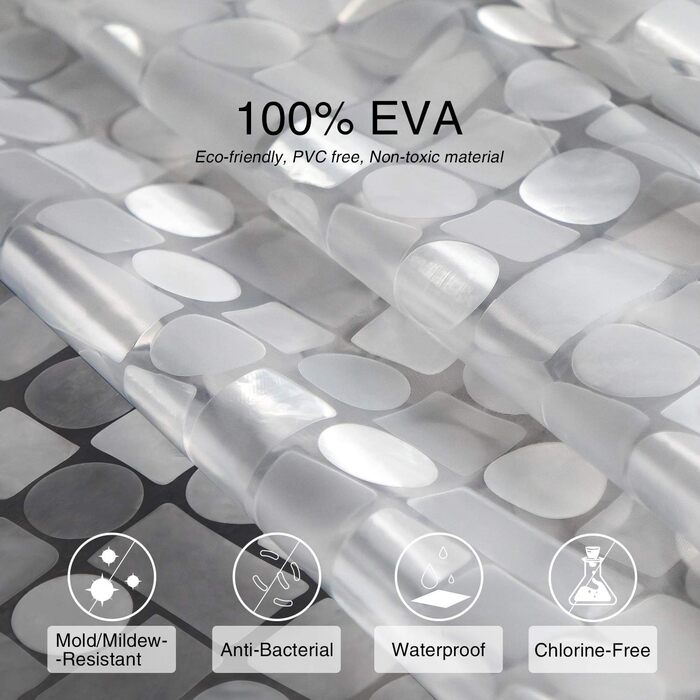 Шторка для душу Weltrxe Anti-Schimmel 120x180 см з вагами та магнітом, прозора, геометричний дизайн, EVA, водонепроникна, антибактеріальна, для ванни та душу, 8 люверсів, для дітей, H180 x B120 см