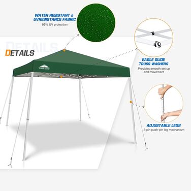 EAGLE PEAK 3 m x 3 m Pop-Up Tent with Sloping Legs (Green)