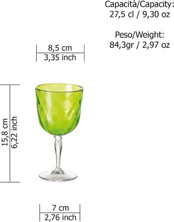 Набір келихів Omada Design Linea Diamond (зелений), 4 шт, 27,5 cl, акрил, для дому та відпочинку