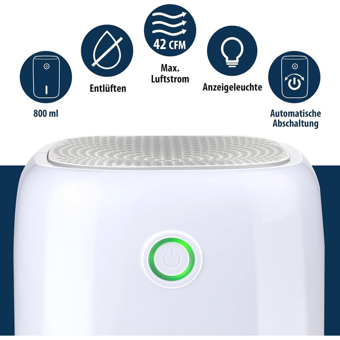 Електричний осушувач повітря Alpina – компактний, 330 мл/день, для підвалу, спальні, офісу (до 50 м²), знімний резервуар для води, білий