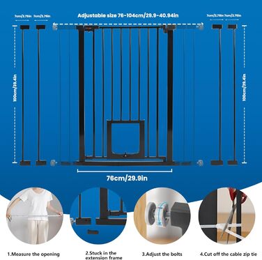 Дитячий захисний бар'єр UBRAVOO для дверей та сходів, 100 см, безпечний, автоматичне закриття, потрійна защіпка, ширина 76-104 см, чорно-білий