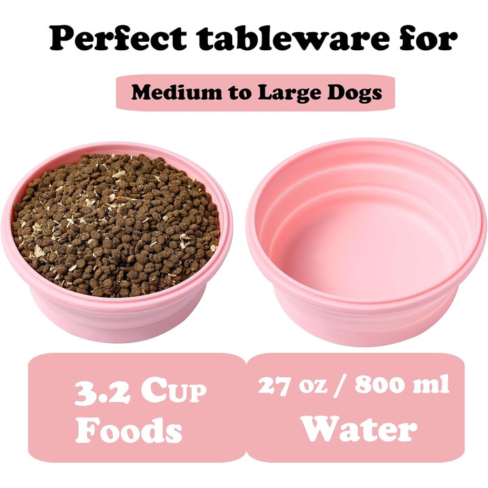 Складані миски для собак з кришкою, 2 шт., портативні миски для собак для подорожей, силікон, для собак/кішок, для активного відпочинку, годівниці/поїлки для кемпінгу (Великий, Рожевий)