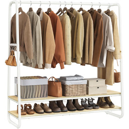 Стійка для одягу VASAGLE RGR119W09, 2 полиці, 6 гачків, сталеве каркас, 45 x 138 x 160 см, для спальні, коридору, прихожої, бежево-білий колір