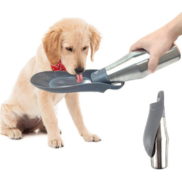 Водяна пляшка для собак ZoneYan 750 мл з нержавіючої сталі, портативна, витокозахисна, для подорожей, парків, кемпінгу, походів (сіра)