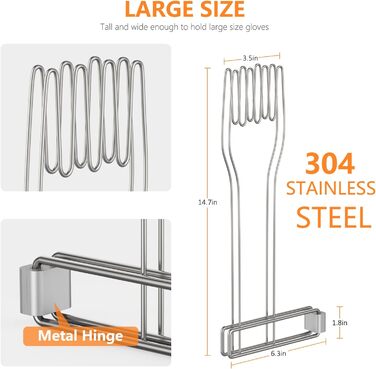 Kitchen glove holder, stainless steel glove holder, vertical kitchen glove rack, multi-purpose glove drain rack, rubber glove drying rack, boxing glove drying rack (large)