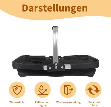 Складаний кошик для покупок 25L з міцними ручками та кишенею на блискавці, чорний