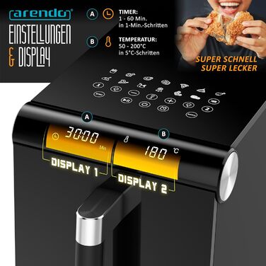 Фритюрниця Arendo XXL Dual Zone з 2 камерами – 11,4 л, 13 програм, 3D циркуляція повітря, BPA-free, функція Sync & Match